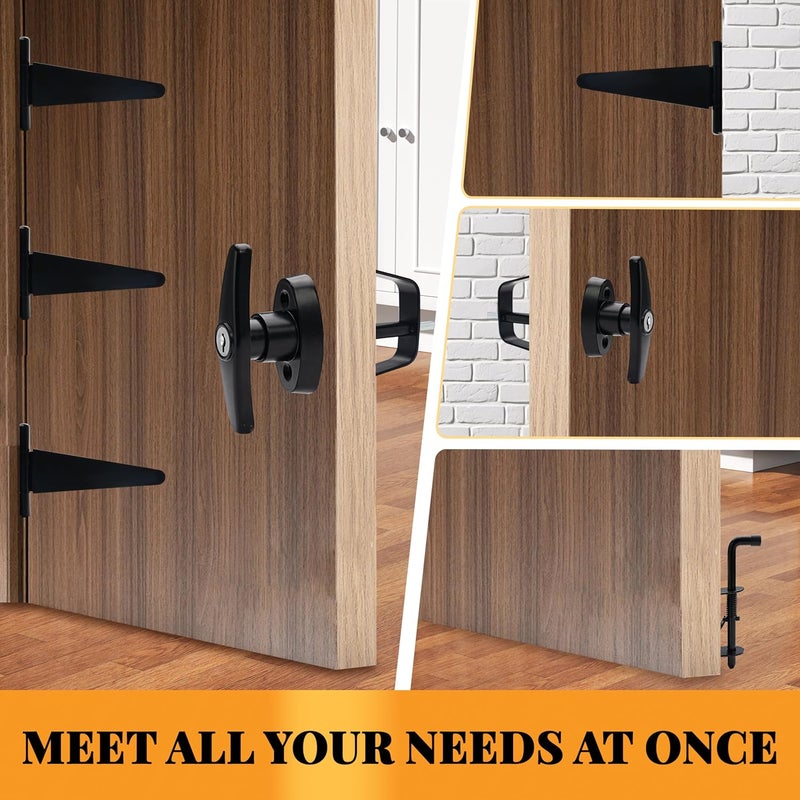 TaShow Shed Door Latch, 5.5" Shed Door Lock with 6 Pcs 6" T-Hinges and 2 Pcs Shed Door Latches, Heavy Duty Shed Door Handle, Double Door Lock Installation Kit for Window, Gate, Barn, Playhouse, Chicken Coop - Image 3