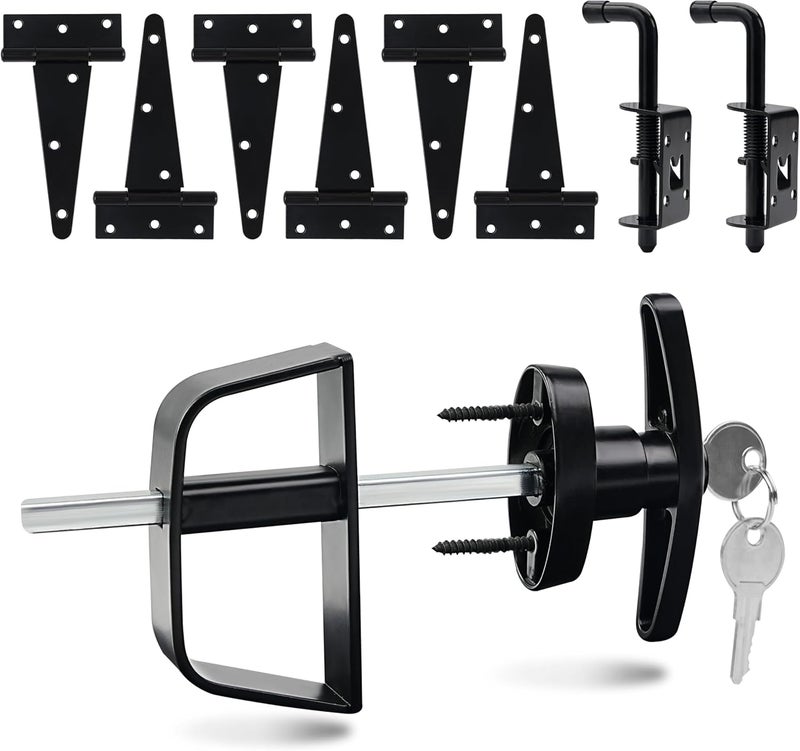 TaShow Shed Door Latch, 5.5" Shed Door Lock with 6 Pcs 6" T-Hinges and 2 Pcs Shed Door Latches, Heavy Duty Shed Door Handle, Double Door Lock Installation Kit for Window, Gate, Barn, Playhouse, Chicken Coop - Image 1