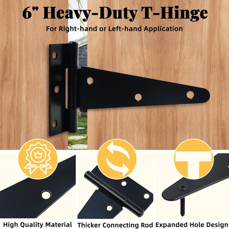 TaShow Shed Door Latch, 5.5" Shed Door Lock with 6 Pcs 6" T-Hinges and 2 Pcs Shed Door Latches, Heavy Duty Shed Door Handle, Double Door Lock Installation Kit for Window, Gate, Barn, Playhouse, Chicken Coop - Image 5