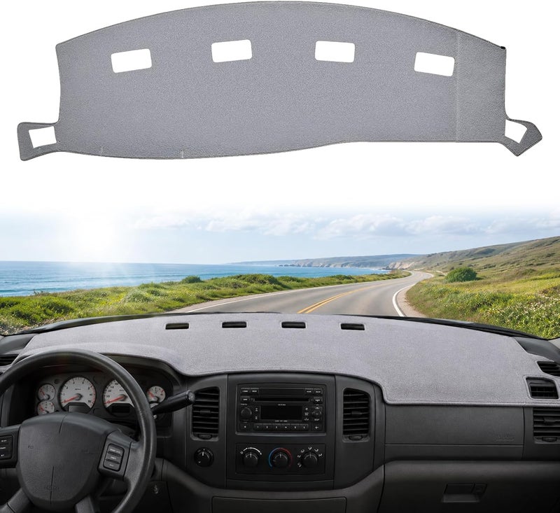 BERKSYDE Dashboard Dash Cover Mat Carpet Compatible with 02-05 Dodge Ram 1500 03-05 Dodge Ram 2500 3500(GREY) - Image 1