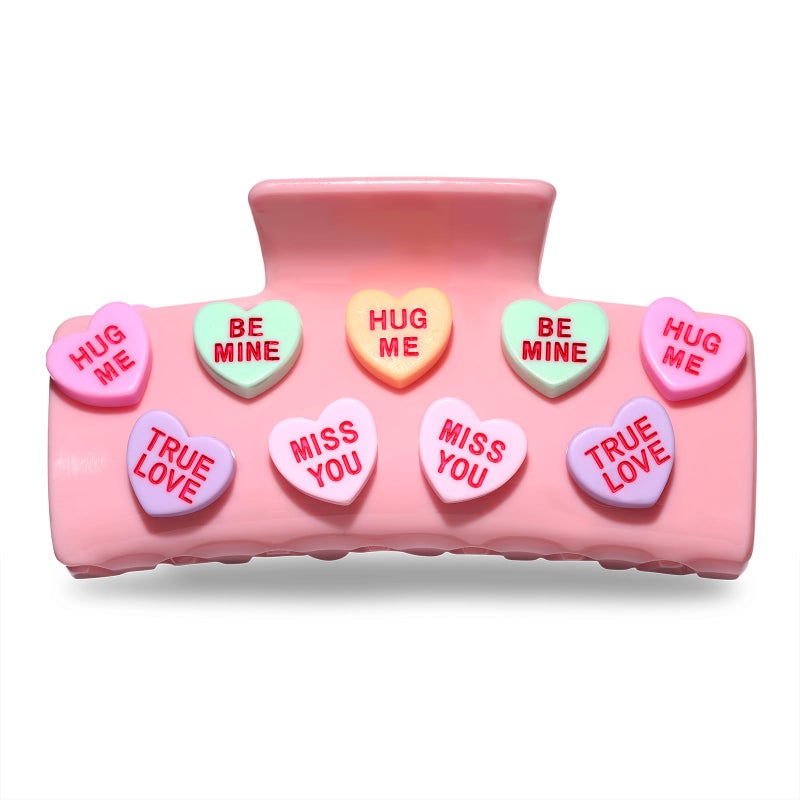PHALIN Valentineâ€™s Day Hair Claw Clips for Women, Large Conversation Heart Hair Clips Nonslip Pink Love XOXO Hair Claws Valentineâ€™s Day Accessories Outfits Party Favor Gifts - Image 1