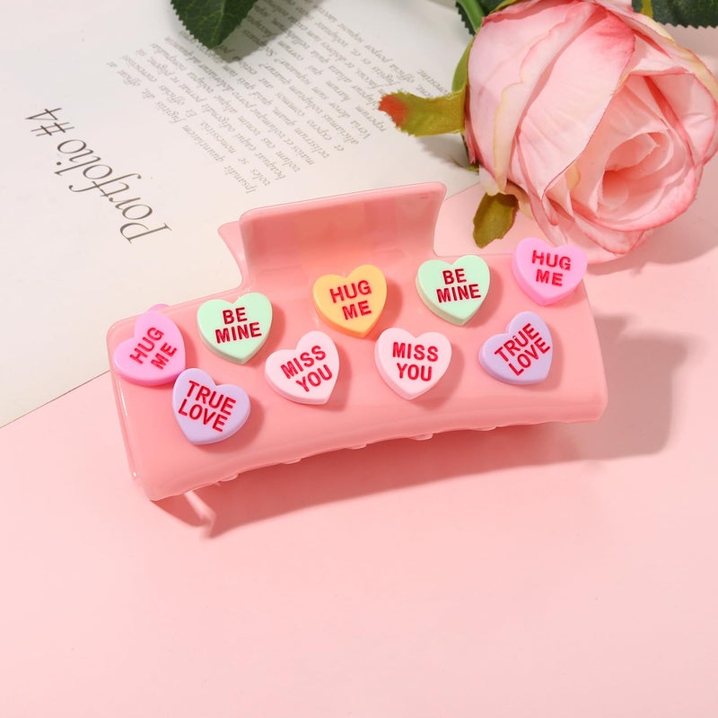 PHALIN Valentineâ€™s Day Hair Claw Clips for Women, Large Conversation Heart Hair Clips Nonslip Pink Love XOXO Hair Claws Valentineâ€™s Day Accessories Outfits Party Favor Gifts - Image 4