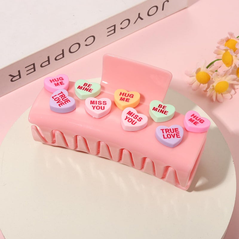 PHALIN Valentineâ€™s Day Hair Claw Clips for Women, Large Conversation Heart Hair Clips Nonslip Pink Love XOXO Hair Claws Valentineâ€™s Day Accessories Outfits Party Favor Gifts - Image 5