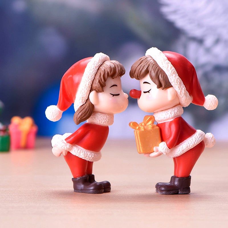 Mini Christmas Couple Figurine Doll Garden Decor Ornament Kid Toy Miniature Landscape Ornaments People Statue Resin Crafts - Image 1