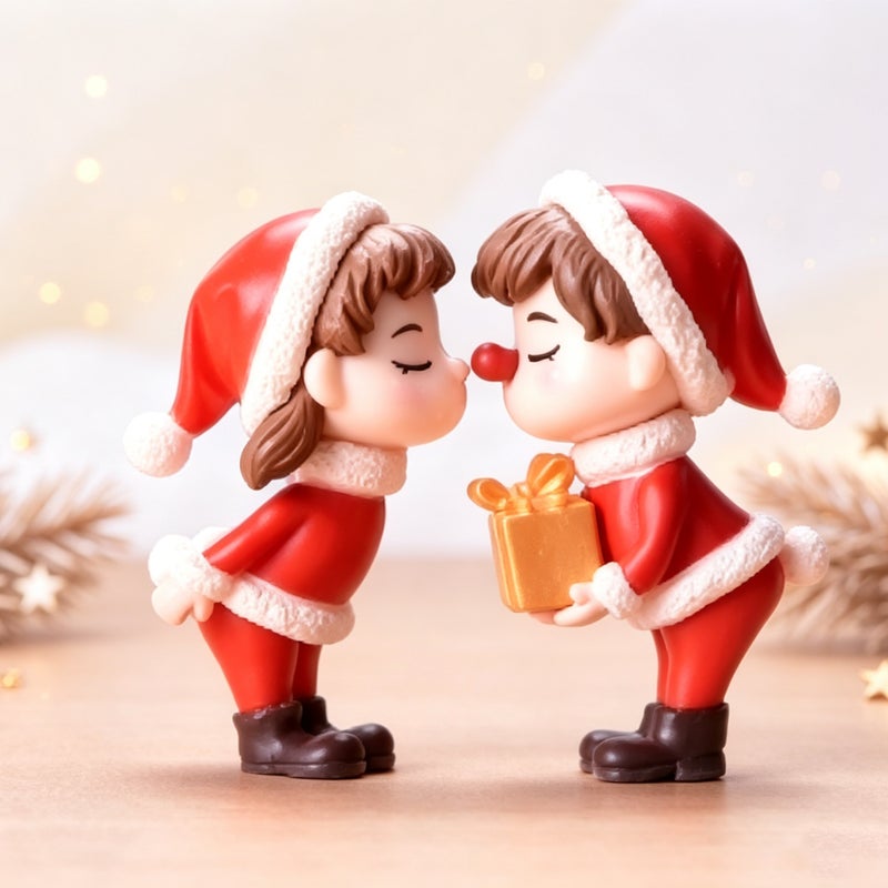 Mini Christmas Couple Figurine Doll Garden Decor Ornament Kid Toy Miniature Landscape Ornaments People Statue Resin Crafts - Image 4