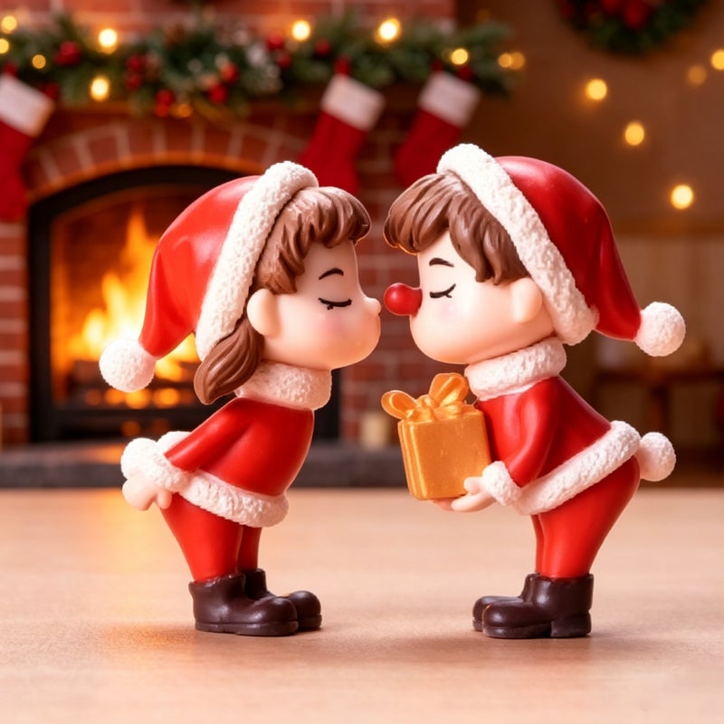 Mini Christmas Couple Figurine Doll Garden Decor Ornament Kid Toy Miniature Landscape Ornaments People Statue Resin Crafts - Image 5