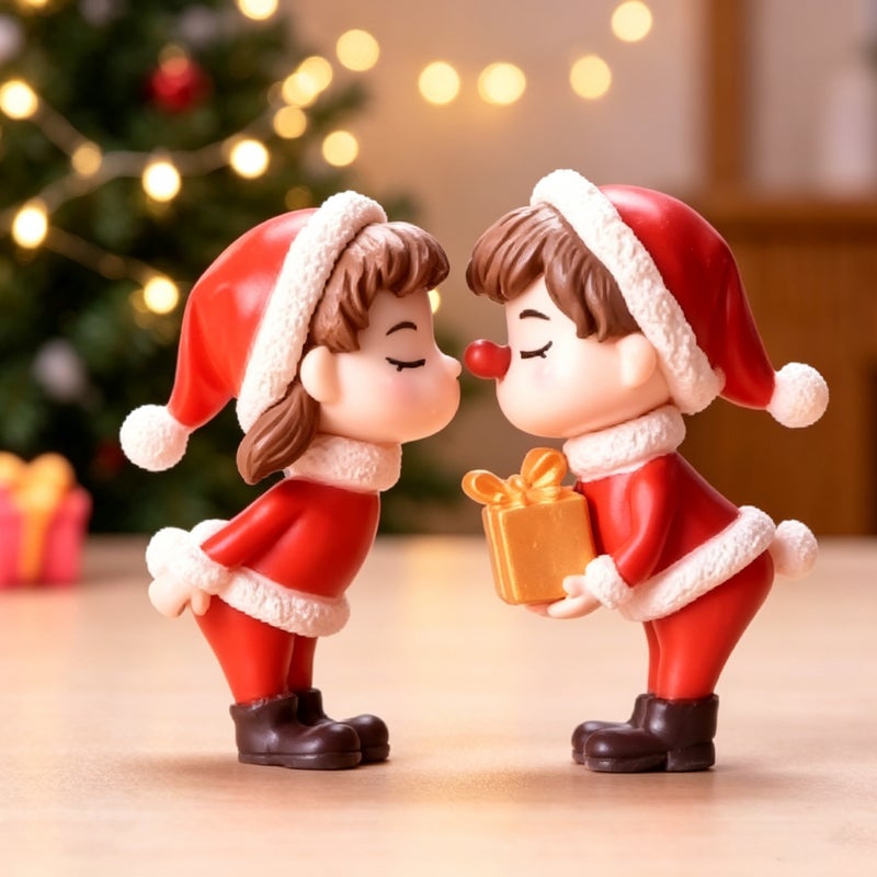 Mini Christmas Couple Figurine Doll Garden Decor Ornament Kid Toy Miniature Landscape Ornaments People Statue Resin Crafts - Image 2