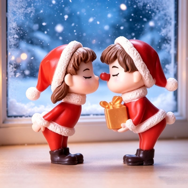 Mini Christmas Couple Figurine Doll Garden Decor Ornament Kid Toy Miniature Landscape Ornaments People Statue Resin Crafts - Image 3