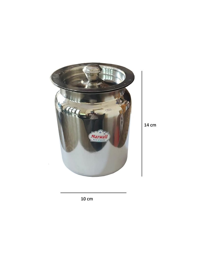 MARWALL Stainless Steel Glossy Finish Oil Ghee Dani Barni Dabba Dibba Storage Jar Serving Container Pot with Lid for Home Kitchen Mandir 1 Litre - Image 2