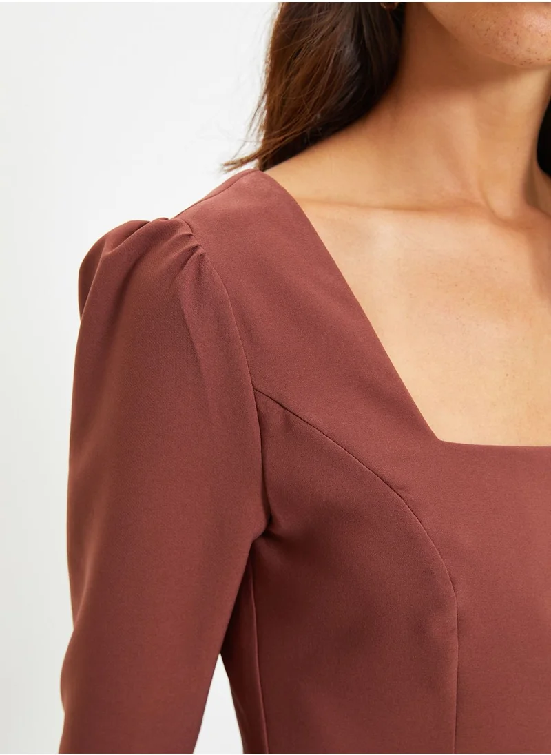 trendyol Broad Neck Knitted Bodycon Dress