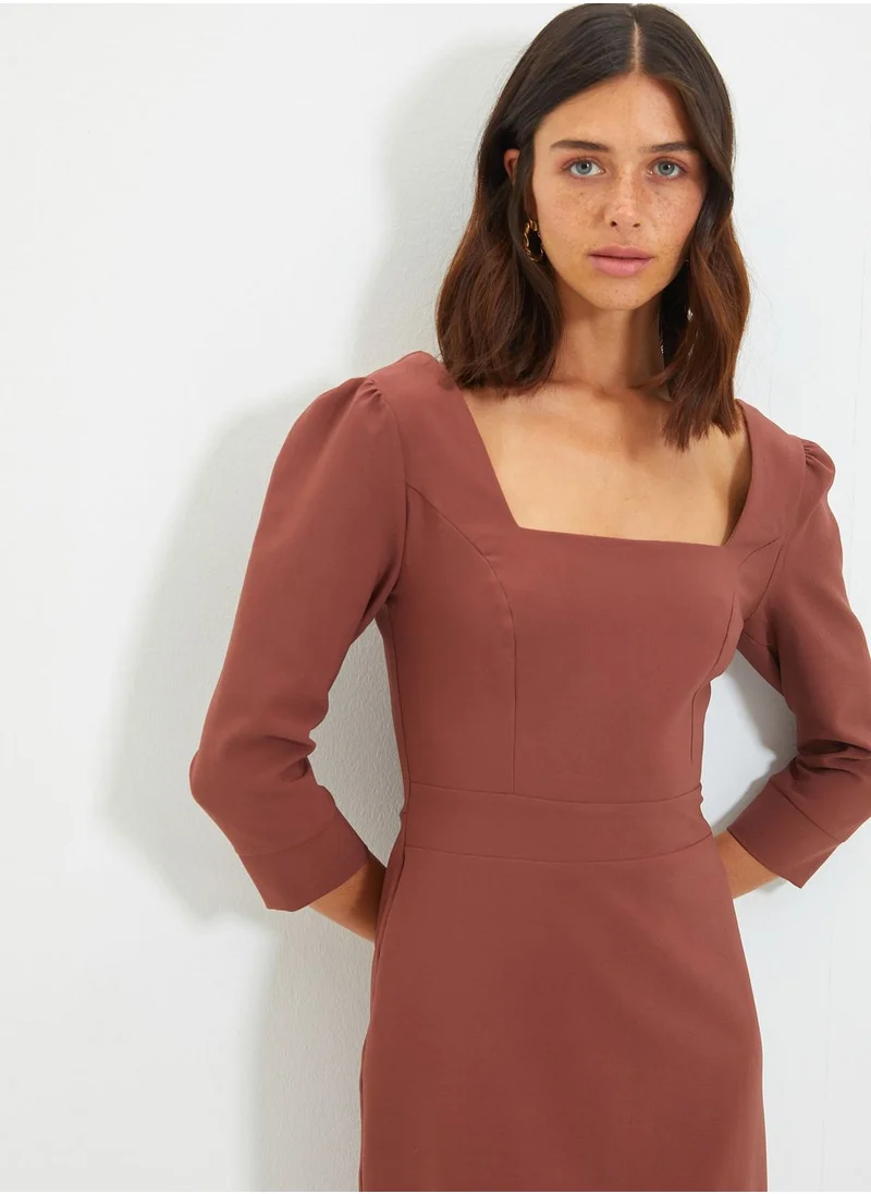 trendyol Broad Neck Knitted Bodycon Dress