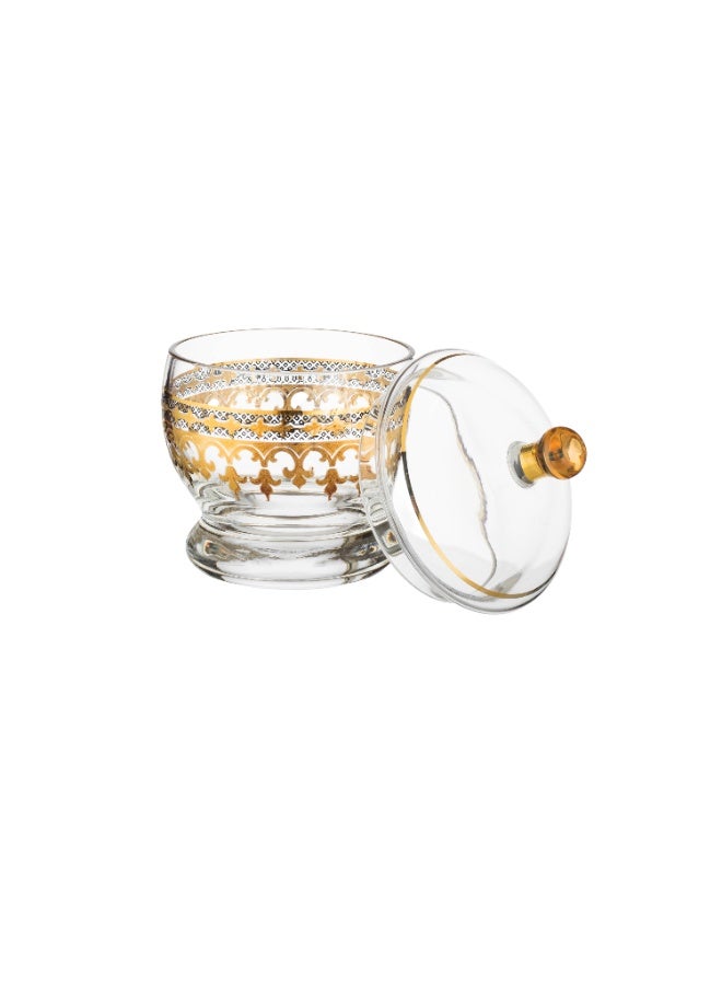 Dania A luxurious glass sugar bowl with a royal gold pattern – elegance to enhance your hospitality 💛👑 - Image 3