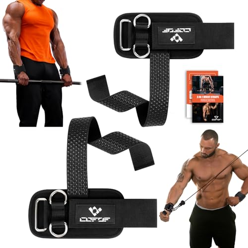 COFOF Weight Lifting Straps with D Rings, 2 In 1 Heavy Duty Gym Wrist Straps for Men, 8mm Neoprene Padded Non-Slip Lifting Wrist Straps for Weightlifting, Deadlifting, Cable Machine Workouts & Pull-Ups - Image 1