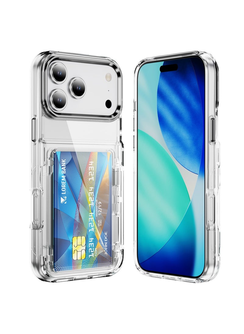 Compatible iPhone 17 Pro Max Card Holder Transparent Stand Case High-Transparency Shockproof Protective Case Built-in Card Slot with Hidden Stand Full-Edge Protection Case - Image 1
