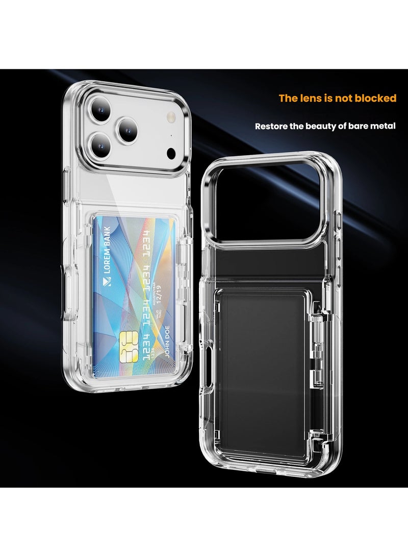 Compatible iPhone 17 Pro Max Card Holder Transparent Stand Case High-Transparency Shockproof Protective Case Built-in Card Slot with Hidden Stand Full-Edge Protection Case - Image 3