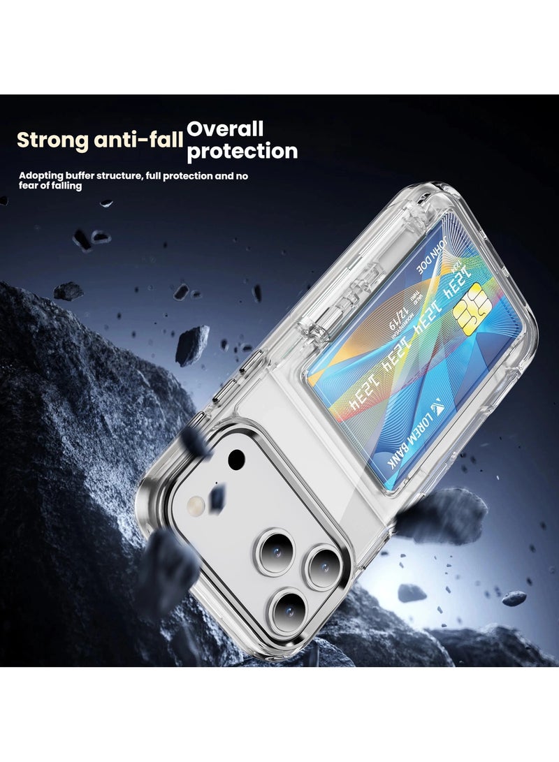 Compatible iPhone 17 Pro Max Card Holder Transparent Stand Case High-Transparency Shockproof Protective Case Built-in Card Slot with Hidden Stand Full-Edge Protection Case - Image 2