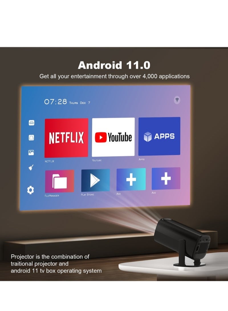 Smart Android Mini Projector – Android 11, 720P HD (4K Supported), HDMI Input, Dual-Band WiFi (2.4G/5G), Bluetooth, Portable Home Cinema & Office Projector – Black - Image 5