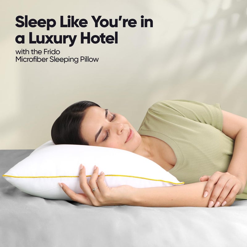 Frido وسادة كلاسيكية مريحة نهائية | وسادة سرير ناعمة ورقيقة مع حشوة مضادة للحساسية | قماش ميكرو قابل للتنفس، دعم طويل الأمد لجميع أوضاع النوم، عبوة من 4 - Image 2