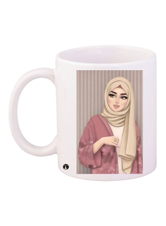 RYN Lady Printed Coffee Mug White/Pink/Beige 11ounce