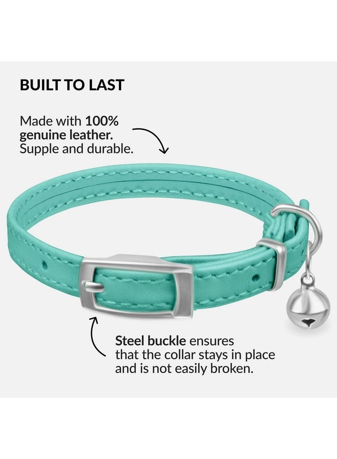 CollarDirect Leather Cat Collar with Bell - Kitten Collar, Small and Big Cat Collar for Boy Cats, Girl Cats with Safety Elastic Strap (Neck Fit 8"-11", Mint Green) - Image 3