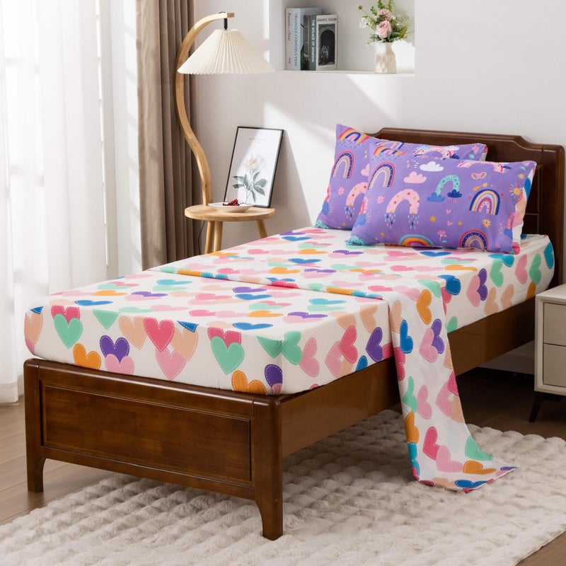 Btargot 5 Piece Dark Purple Rainbow Comforter Set for Girls Boys Kids  Twin Size Cartoon Love Hearts Flowers and Sun Star Bedding Set  Bed in a Bag with Comforter  Sheets and Pillowcases - Image 3