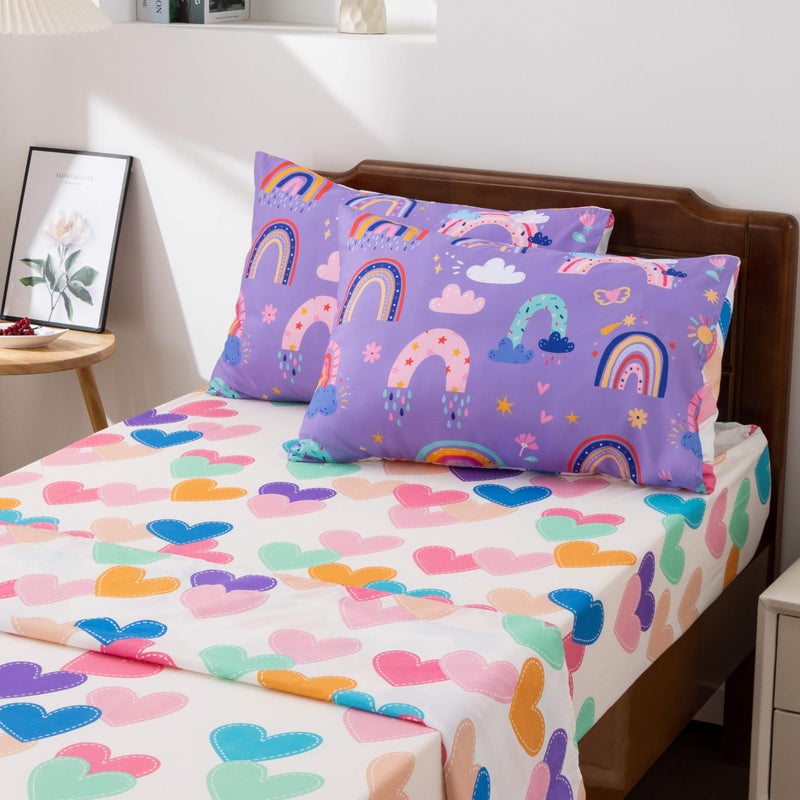 Btargot 5 Piece Dark Purple Rainbow Comforter Set for Girls Boys Kids  Twin Size Cartoon Love Hearts Flowers and Sun Star Bedding Set  Bed in a Bag with Comforter  Sheets and Pillowcases - Image 4