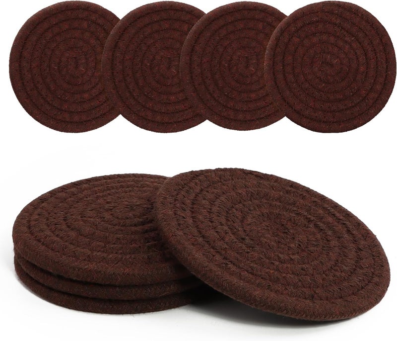 krastmon Coasters Set of 4 for Drinks, Cotton Woven 4 Colors Absorbent Boho Coasters for Home Decor Cups - Hot or Cold Drink Thickened (Mocha Mousse Color) - Image 1