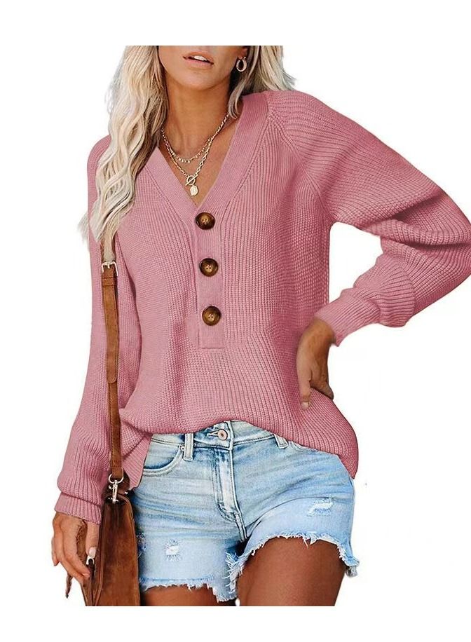 Loquat Autumn And Winter New Simple Knit V-neck Sweater 