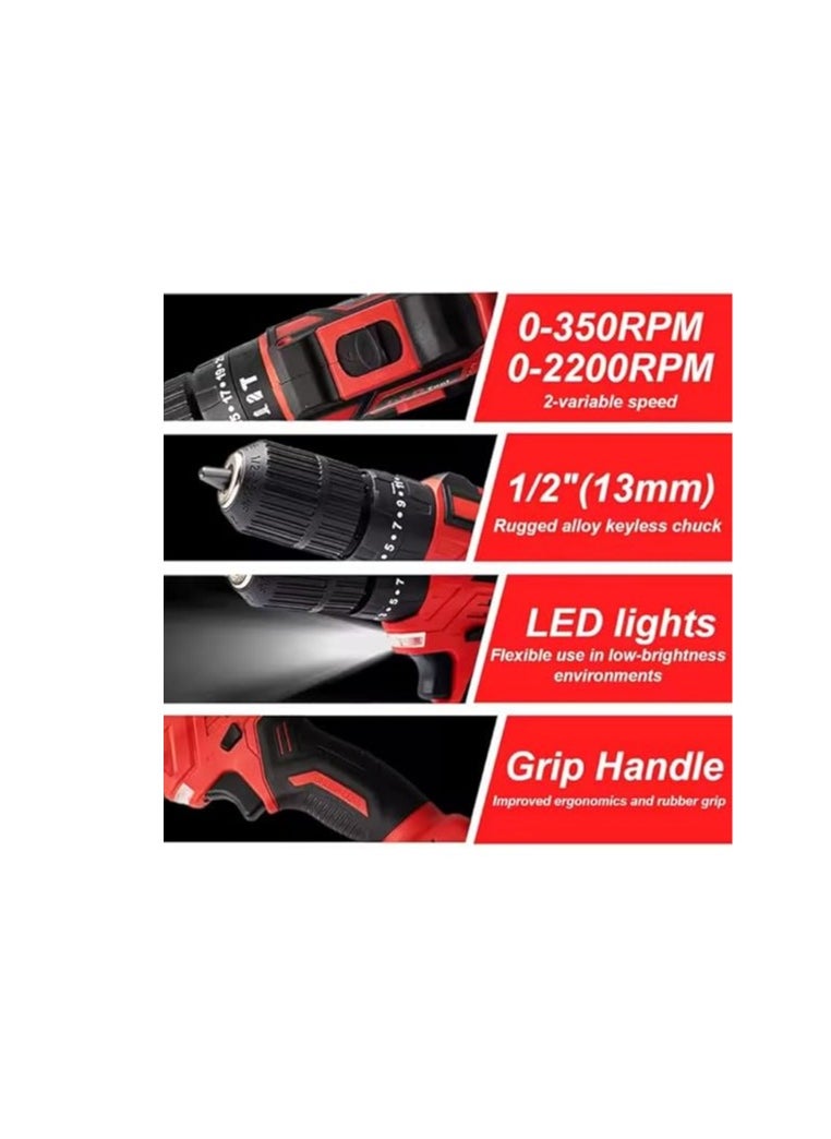 SRC 48V Cordless Drill Set, 2 Batteries and Charger, Electric Screwdriver Power Drill Drivers with 2 Speed, 25 Torque Setting, Built-in LED Light,Storage Case Included  - Image 2