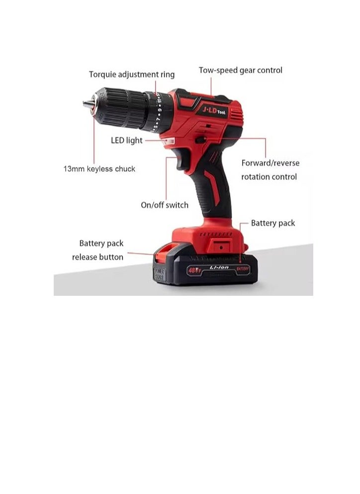 SRC 48V Cordless Drill Set, 2 Batteries and Charger, Electric Screwdriver Power Drill Drivers with 2 Speed, 25 Torque Setting, Built-in LED Light,Storage Case Included  - Image 4