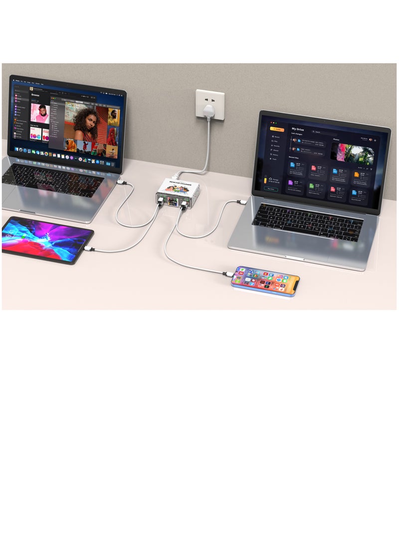 URTECH 130W GaN Desktop Charger | Interactive Smart Display & Touch Control | Premium Multi-Device Charging Hub for Gaming & Professional Use