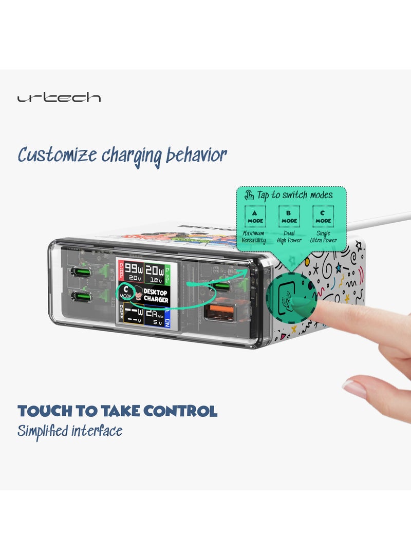 urtech URTECH 130W GaN Desktop Charger | Interactive Smart Display & Touch Control | Premium Multi-Device Charging Hub for Gaming & Professional Use - Image 4