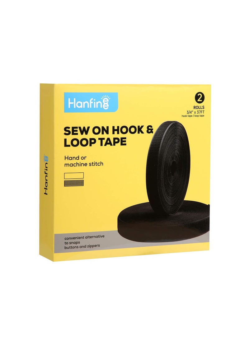 Hanfinee HANFINEE 34 Inch Width Sew on Hook and Loop Tape NonAdhesive Nylon Fabric Fastener Interlocking Tape for Sewing Crafts DIYClothesShoes Black37ft 