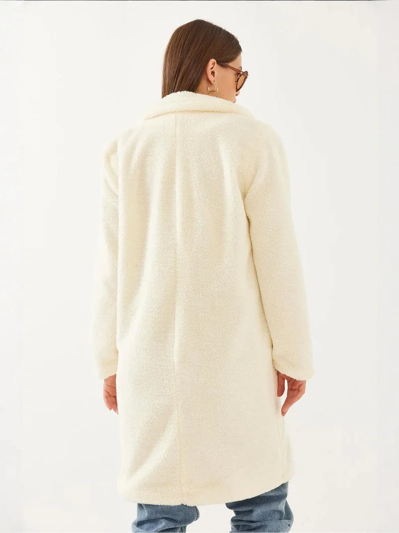 Bianco Lucci LUCCI Long Plush Shawl Collar Faux Fur Coat