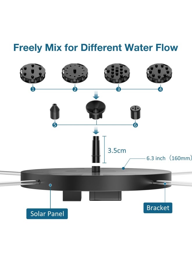 AISITIN - 2.5W Outdoor Floating Solar Fountain Solar Pond Pump And 6 Nozzles For Bird Bath Aquarium Garden Fountain - Image 1