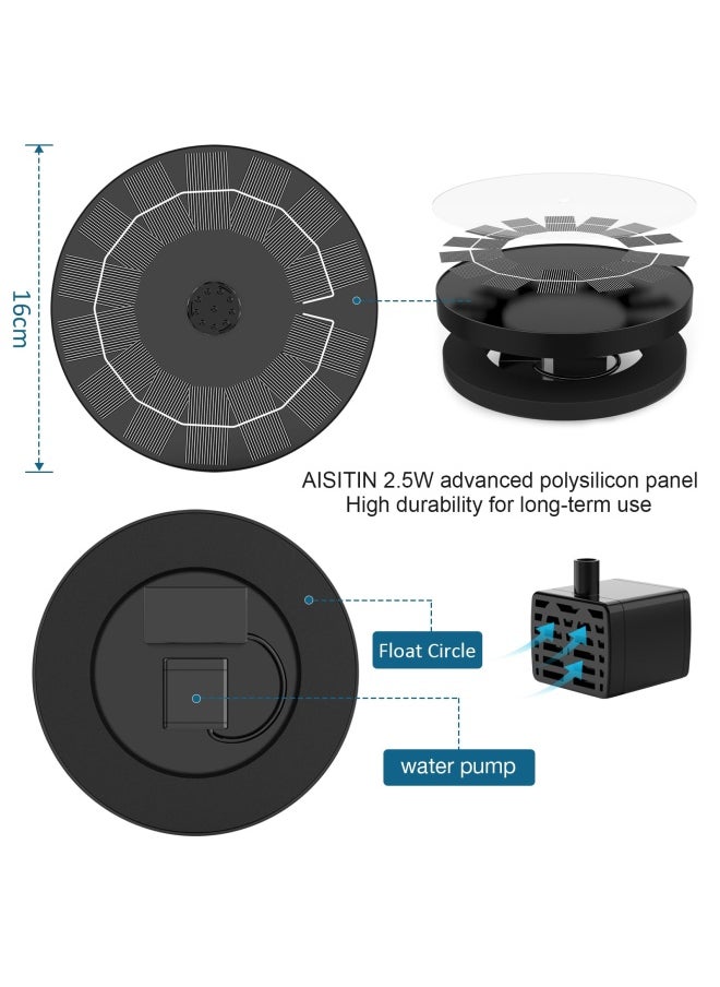 AISITIN - 2.5W Outdoor Floating Solar Fountain Solar Pond Pump And 6 Nozzles For Bird Bath Aquarium Garden Fountain - Image 1