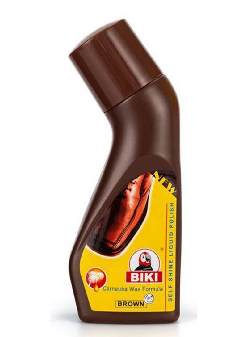 Biki Self Shine Liquid Shoe Polish Camauba Wax Formula Brown 75 ML