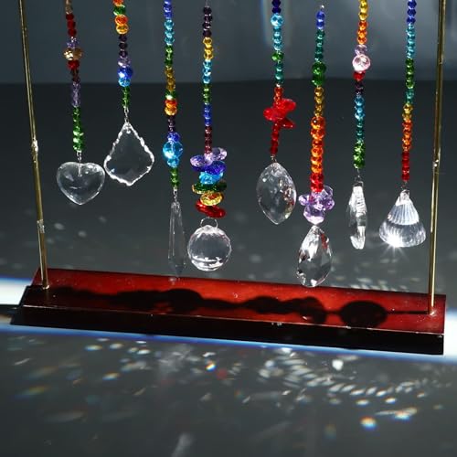 JULMELON 8 Pieces Colorful Crystals Suncatcher Hanging for Window, Rainbow Octogon Chakra Pendants Suncatchers with Crystals Beads Chain for Home Garden Christmas Day Party Wedding Decoration - Image 4