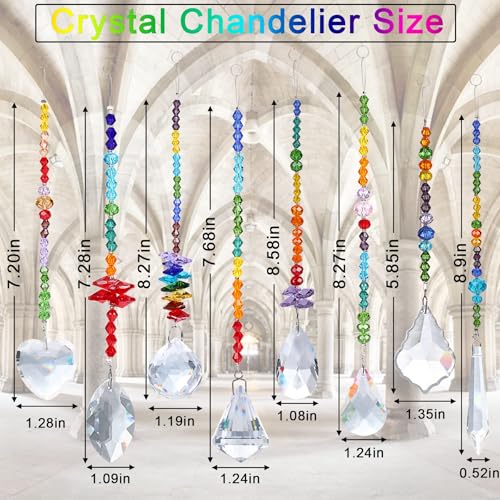 JULMELON 8 Pieces Colorful Crystals Suncatcher Hanging for Window, Rainbow Octogon Chakra Pendants Suncatchers with Crystals Beads Chain for Home Garden Christmas Day Party Wedding Decoration - Image 2