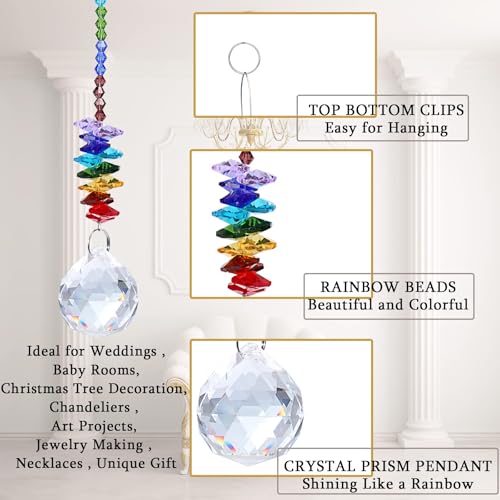 JULMELON 8 Pieces Colorful Crystals Suncatcher Hanging for Window, Rainbow Octogon Chakra Pendants Suncatchers with Crystals Beads Chain for Home Garden Christmas Day Party Wedding Decoration - Image 3