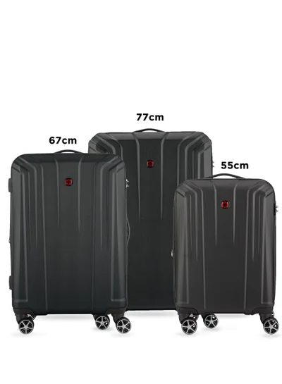 Wenger Destination 3 Piece 55+67+77cm Hardside Expandable Check-In Luggage Trolley Set Black - 612343-2