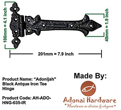 Adonai Hardware Adonijah Antique Cast Iron Strap T Hinge (7.9" x 2 Pack, Matte Black) for Barn Doors, Gates, Kitchen Cabinets, Sheds, Wooden Box, Furniture, Cedar Chest and Trunks - Image 5