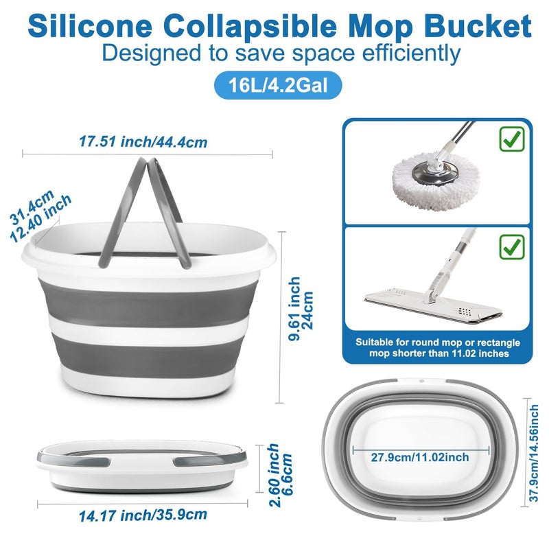BIDFUL Collapsible Mop Bucket with Handle for Cleaning, 16L(4.2 Gallon) Silicone Square Mopping Bucket for Windows Cleaning or Car Washing, Cleaning Supplies Organizer Plastic Bucket for Storage - Image 2