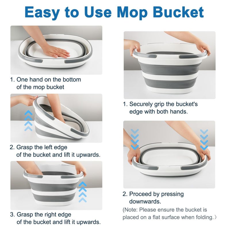 BIDFUL Collapsible Mop Bucket with Handle for Cleaning, 16L(4.2 Gallon) Silicone Square Mopping Bucket for Windows Cleaning or Car Washing, Cleaning Supplies Organizer Plastic Bucket for Storage - Image 3