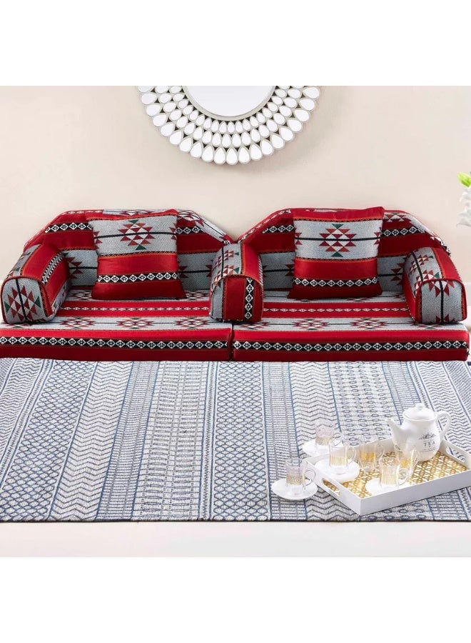 Xboat 7 PIECE MAJLIS FLOOR SOFA SET- 1 (Red multiple) - Image 1