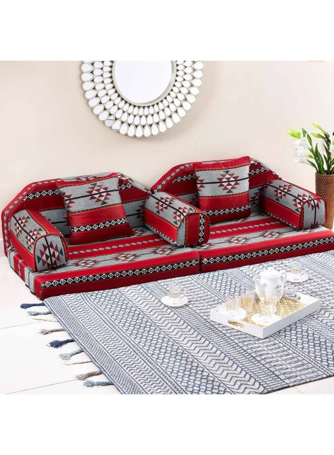 Xboat 7 PIECE MAJLIS FLOOR SOFA SET- 1 (Red multiple) - Image 3