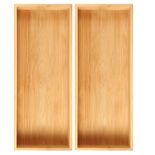 Fabsome Kitchen Utensil Drawer Organizer, Bamboo Silverware Cutlery Flatware Organizer Bins, Wooden Container Storage Trays for Bathroom Vanity Junk Drawer, 15" x 6" Set of 2 - Image 1