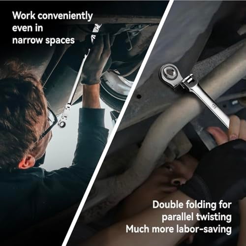 DISEN Double Jointed Extra Long Flex Head Ratchet Wrench Set, 6 PCS Metric 8-19mm Box End Ratcheting Wrench with a Magnetic Pickup Tool Kit, 72-Teeth, Cr-V Steel,12 Point Combination Wrench set - Image 3