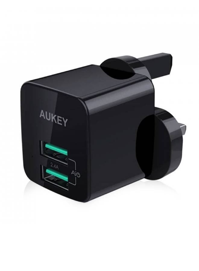 Aukey شاحن سفر محمول صغير مزدوج المنفذ AiPower عالمي PA-U32 أسود - Image 1