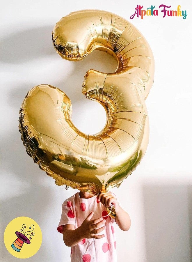 أتباتا فانكي بالون ذهبي فويل على شكل الرقم 3 من أتباتا، مقاس 40 بوصة، زينة عيد ميلاد | طقم زينة عيد ميلاد سعيد | زينة حفلات عيد الميلاد الثالث والذكرى السنوية وحفلات الزفاف - Image 4